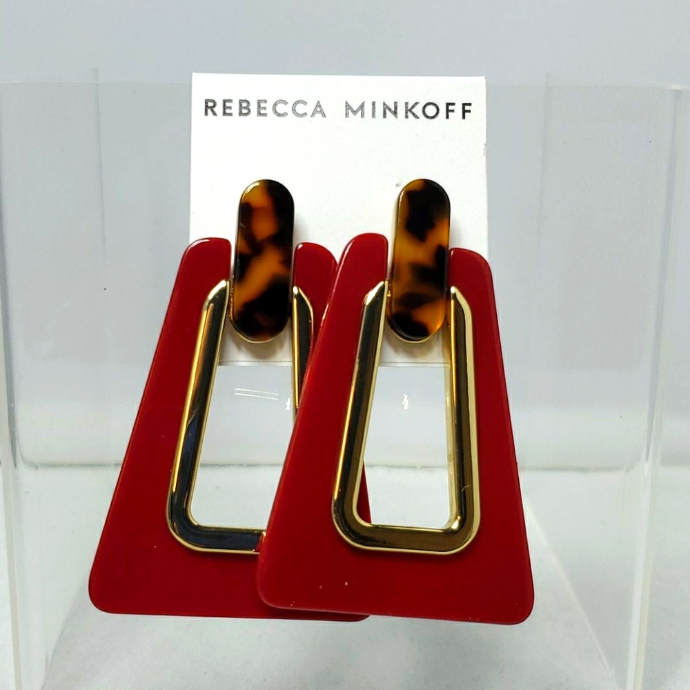 Rebecca Minkoff Red Tortoise Gold Drop Geometric Earrings
